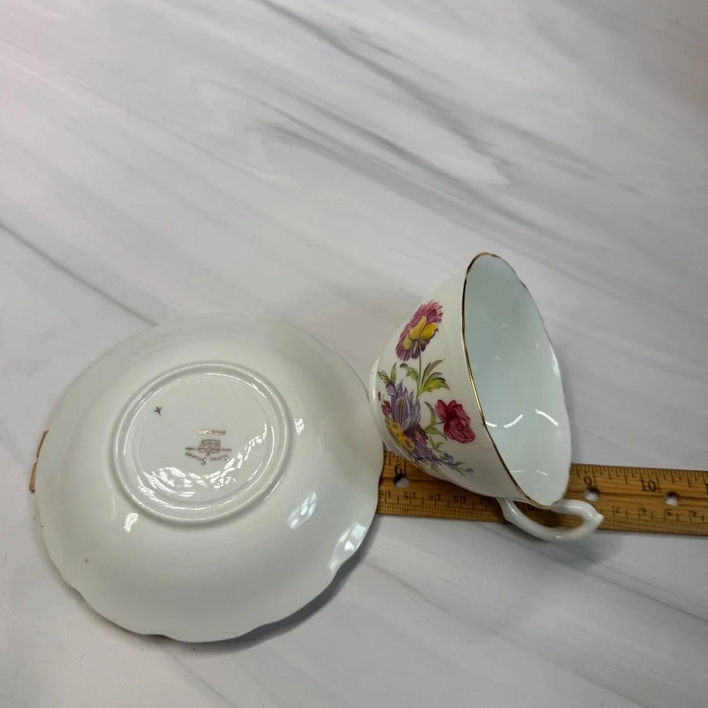 Royal Stuart Bone China England Tea Cup and Saucer Floral Gold Trim Scalloped
